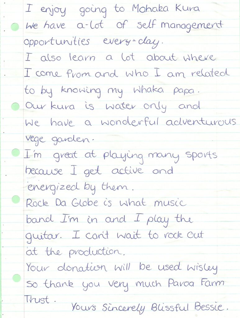 Community Mohaka Kura Student Letter