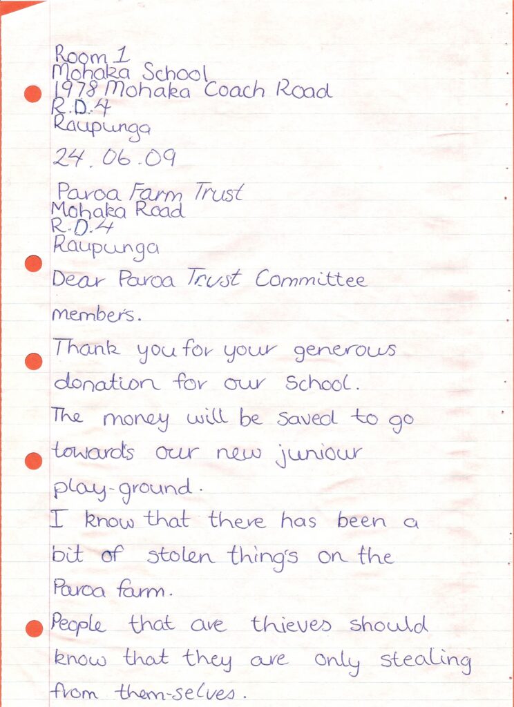 Community Mohaka School Donation Letter