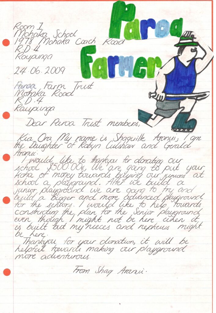 Community Mohaka School Letter Farmer Drawing