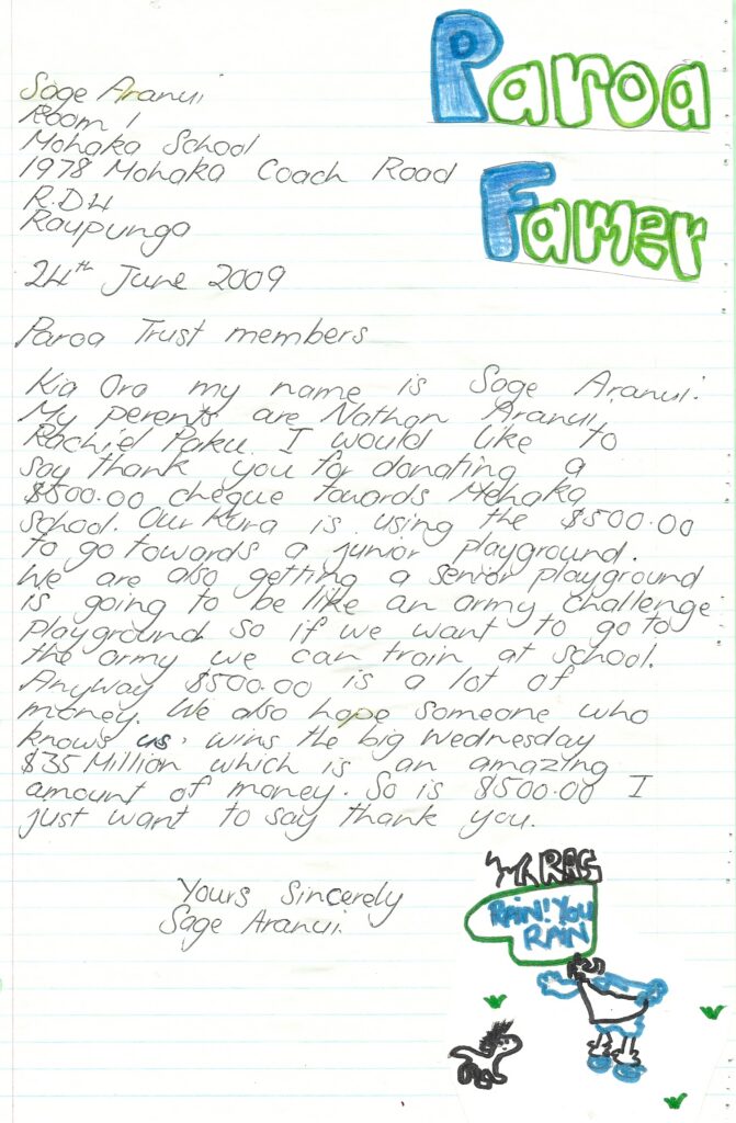 Community Mohaka School Letter Sage Aranui
