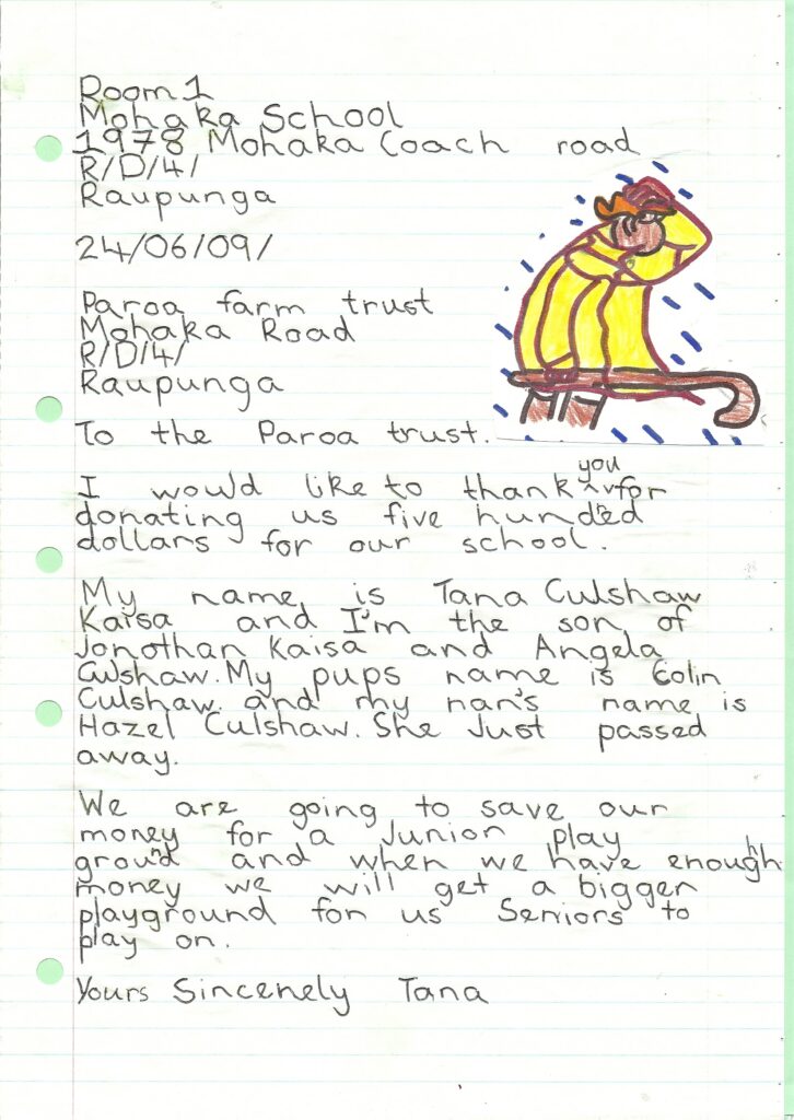 Community Mohaka School Tana Letter