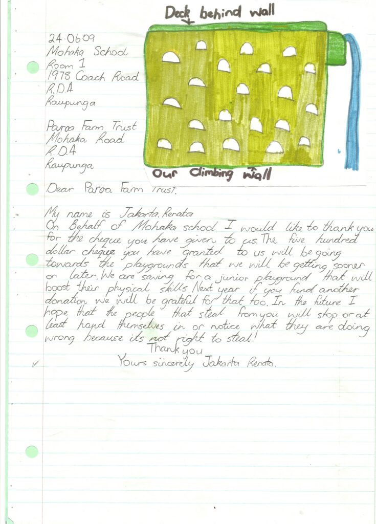 Community Mohaka School Thank You Letter