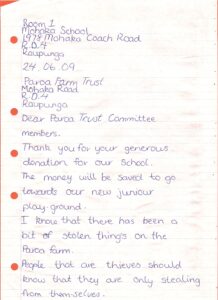 Community Mohaka School Donation Letter