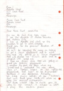 Community Mohaka School Letter Ereti King