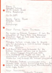 Community Mohaka School Thank You Letter