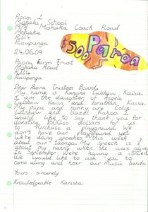 Community Mohaka School Thank You Letter